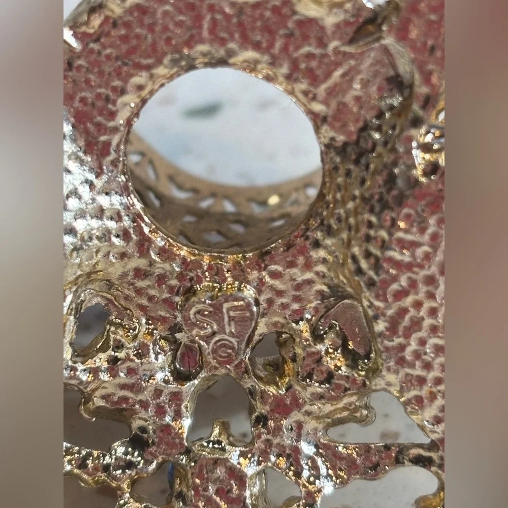 VTG Gold Lipstick Holder‎ Vanity Organizer w/ Rhinestones Filigree Triple Holder